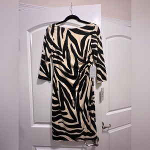 NWT ELIZA J Ivory & Black Zebra Print 3/4 Sleeve Dress Size 2